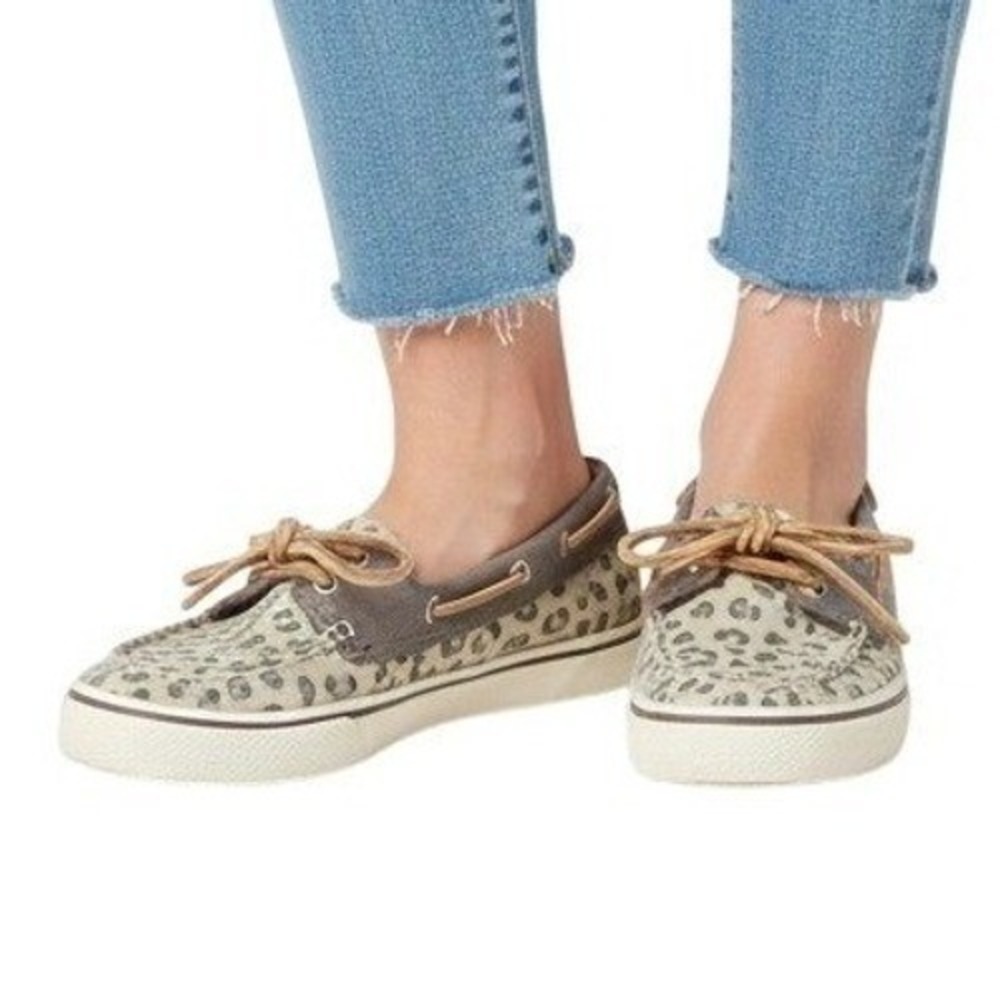 Sperry Bahama Skimmer Kids Size 3M Tan Leopard Sequin Boat Shoes YG39819 Casual